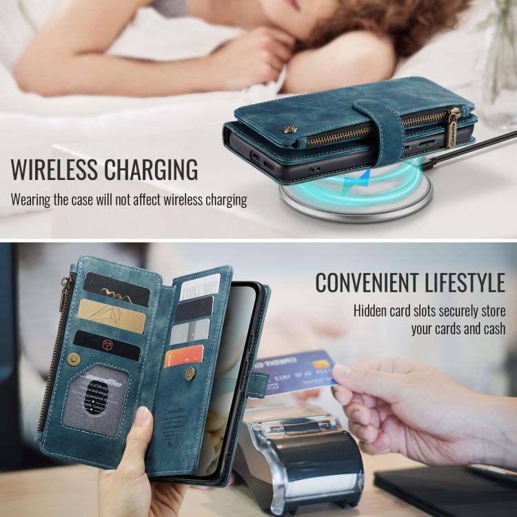 For Google Pixel 9a CaseMe C30 Card Slots Zipper Wallet Leather Phone Case(Blue) - Google Cases by CaseMe | Online Shopping UK | buy2fix