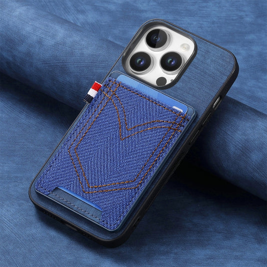 For iPhone 16 Pro Denim Texture Leather Skin Phone Case with Card Slot(Blue) by buy2fix