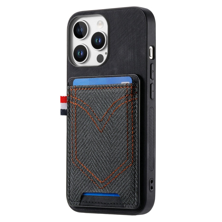 For iPhone 16 Pro Max Denim Texture Leather Skin Phone Case with Card Slot(Black) by buy2fix