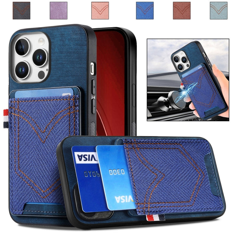 For iPhone 16 Pro Max Denim Texture Leather Skin Phone Case with Card Slot(Blue) by buy2fix