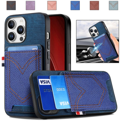 For iPhone 16 Pro Max Denim Texture Leather Skin Phone Case with Card Slot(Blue) by buy2fix