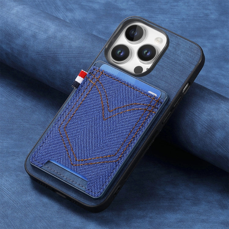 For iPhone 16 Pro Max Denim Texture Leather Skin Phone Case with Card Slot(Blue) by buy2fix