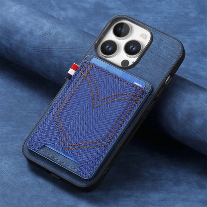 For iPhone 16 Pro Max Denim Texture Leather Skin Phone Case with Card Slot(Blue) by buy2fix