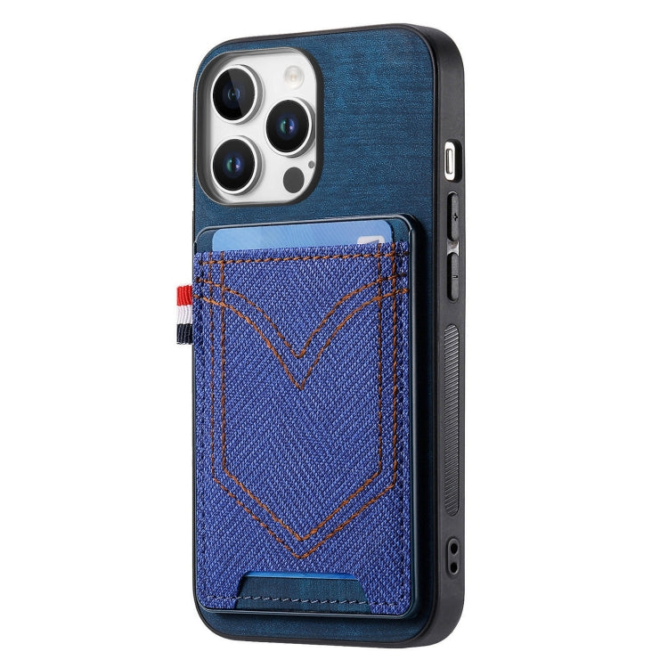 For iPhone 16 Pro Max Denim Texture Leather Skin Phone Case with Card Slot(Blue) by buy2fix