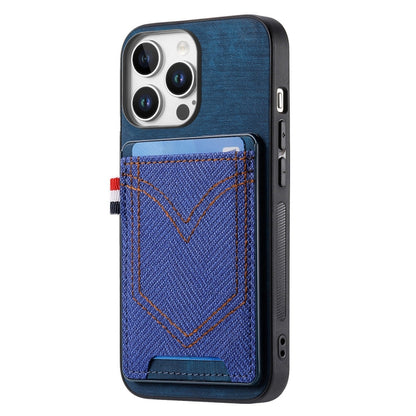 For iPhone 16 Pro Max Denim Texture Leather Skin Phone Case with Card Slot(Blue) by buy2fix