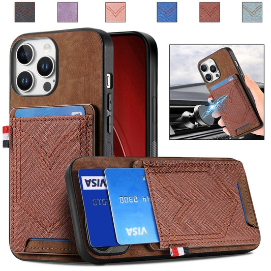 For iPhone 16 Pro Max Denim Texture Leather Skin Phone Case with Card Slot(Brown) by buy2fix