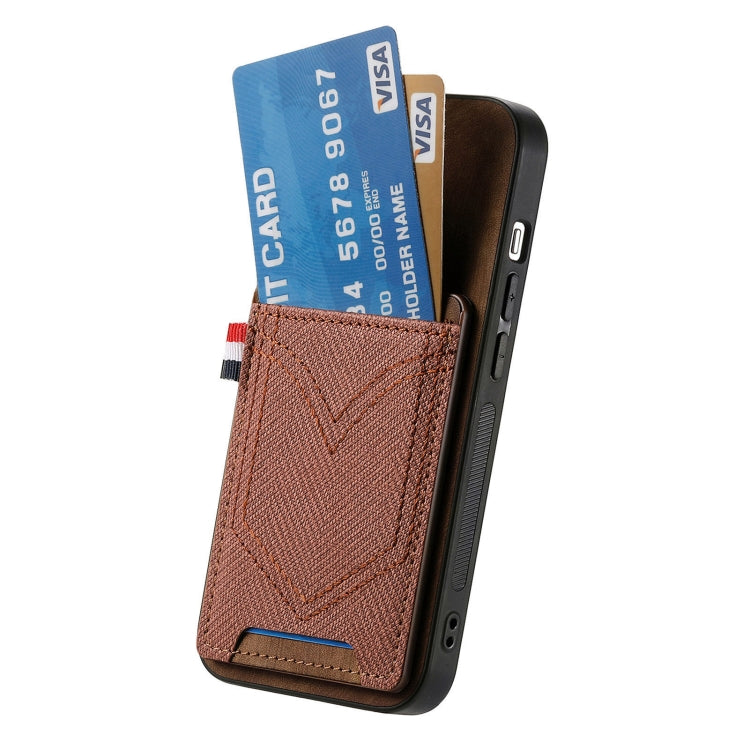 For iPhone 16 Pro Max Denim Texture Leather Skin Phone Case with Card Slot(Brown) by buy2fix