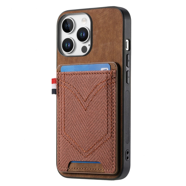For iPhone 16 Pro Max Denim Texture Leather Skin Phone Case with Card Slot(Brown) by buy2fix