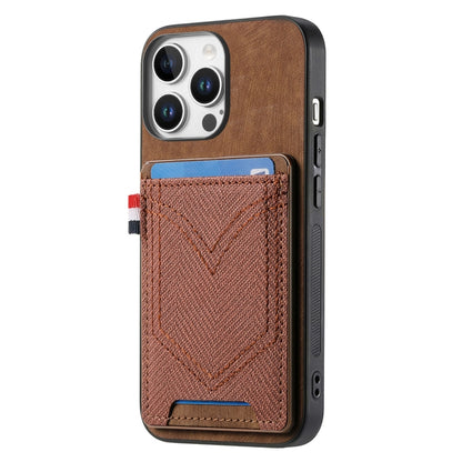 For iPhone 16 Pro Max Denim Texture Leather Skin Phone Case with Card Slot(Brown) by buy2fix