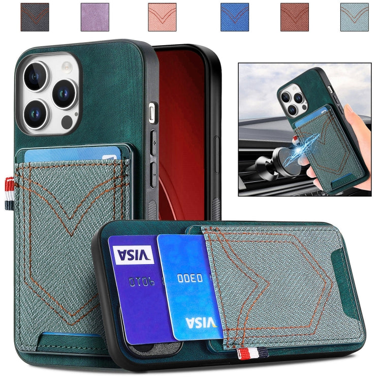 For iPhone 16 Pro Max Denim Texture Leather Skin Phone Case with Card Slot(Green) by buy2fix