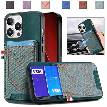 For iPhone 16 Pro Max Denim Texture Leather Skin Phone Case with Card Slot(Green) by buy2fix