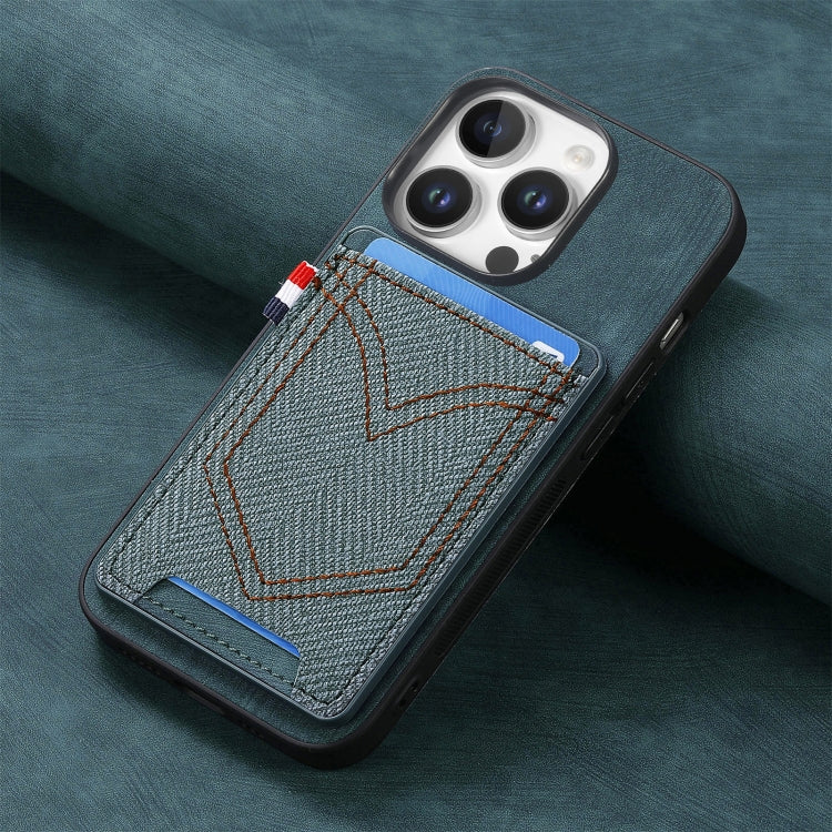 For iPhone 16 Pro Max Denim Texture Leather Skin Phone Case with Card Slot(Green) by buy2fix