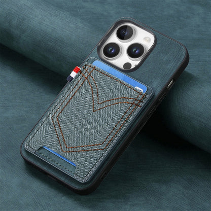 For iPhone 16 Pro Max Denim Texture Leather Skin Phone Case with Card Slot(Green) by buy2fix