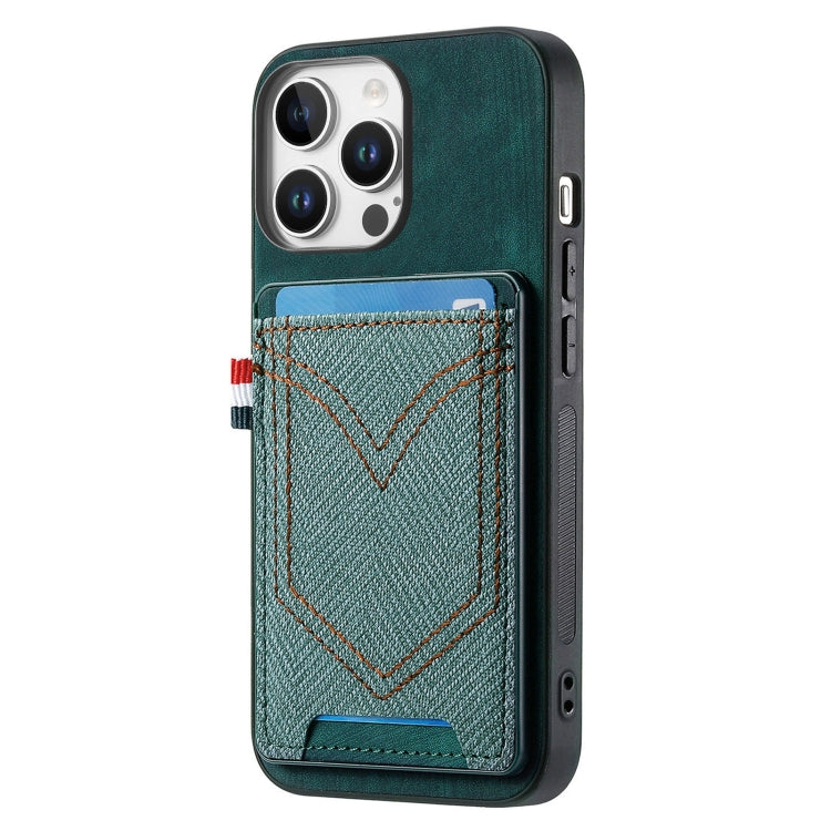 For iPhone 16 Pro Max Denim Texture Leather Skin Phone Case with Card Slot(Green) by buy2fix