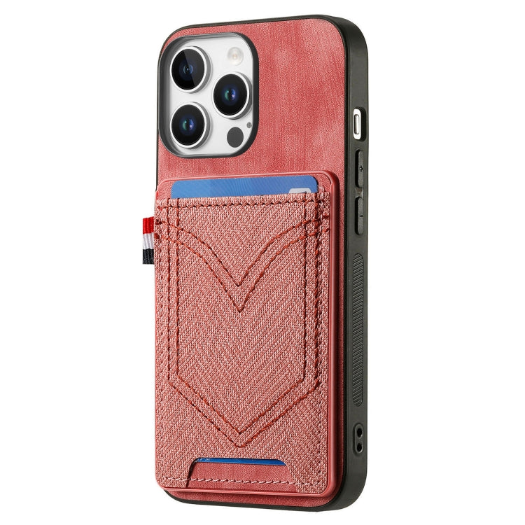 For iPhone 16 Pro Max Denim Texture Leather Skin Phone Case with Card Slot(Pink) by buy2fix