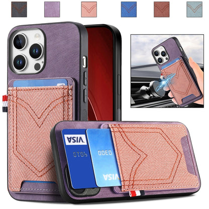 For iPhone 16 Pro Max Denim Texture Leather Skin Phone Case with Card Slot(Purple) by buy2fix