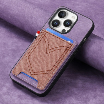 For iPhone 16 Pro Max Denim Texture Leather Skin Phone Case with Card Slot(Purple) by buy2fix