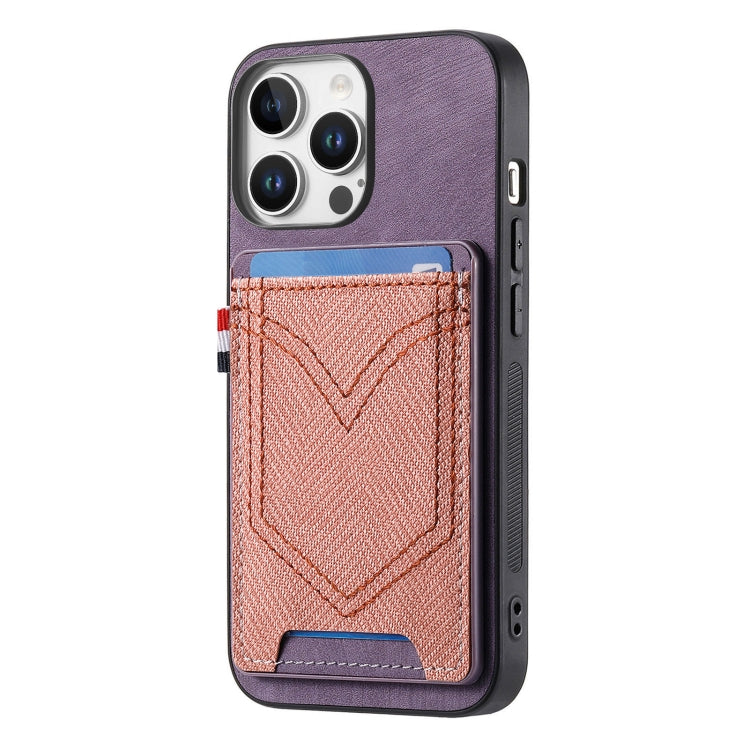For iPhone 16 Pro Max Denim Texture Leather Skin Phone Case with Card Slot(Purple) by buy2fix