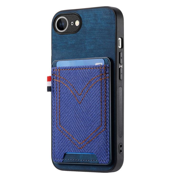 For iPhone 16e Denim Texture Leather Skin Phone Case with Card Slot(Blue) - iPhone 16e Cases by buy2fix | Online Shopping UK | buy2fix