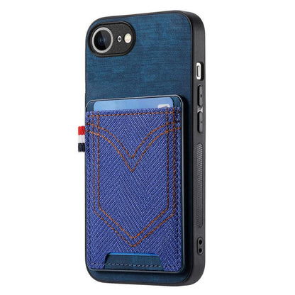 For iPhone 16e Denim Texture Leather Skin Phone Case with Card Slot(Blue) - iPhone 16e Cases by buy2fix | Online Shopping UK | buy2fix