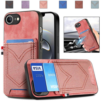 For iPhone 16e Denim Texture Leather Skin Phone Case with Card Slot(Pink) - iPhone 16e Cases by buy2fix | Online Shopping UK | buy2fix