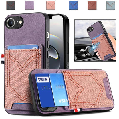 For iPhone 16e Denim Texture Leather Skin Phone Case with Card Slot(Purple) - iPhone 16e Cases by buy2fix | Online Shopping UK | buy2fix