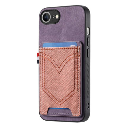 For iPhone 16e Denim Texture Leather Skin Phone Case with Card Slot(Purple) - iPhone 16e Cases by buy2fix | Online Shopping UK | buy2fix