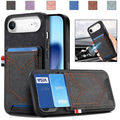 For iPhone Air Denim Texture Leather Skin Phone Case with Card Slot(Black) - iPhone Air Cases by buy2fix | Online Shopping UK | buy2fix