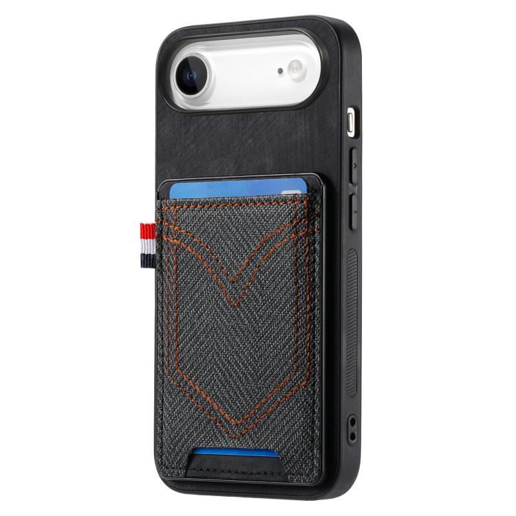 For iPhone Air Denim Texture Leather Skin Phone Case with Card Slot(Black) - iPhone Air Cases by buy2fix | Online Shopping UK | buy2fix