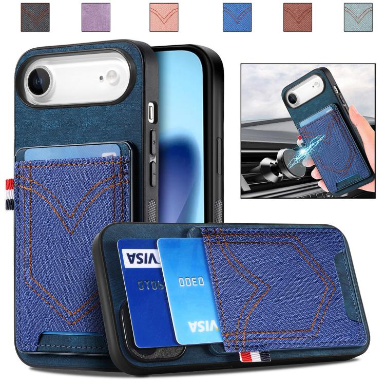 For iPhone Air Denim Texture Leather Skin Phone Case with Card Slot(Blue) - iPhone Air Cases by buy2fix | Online Shopping UK | buy2fix