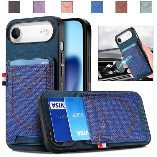 For iPhone Air Denim Texture Leather Skin Phone Case with Card Slot(Blue) - iPhone Air Cases by buy2fix | Online Shopping UK | buy2fix