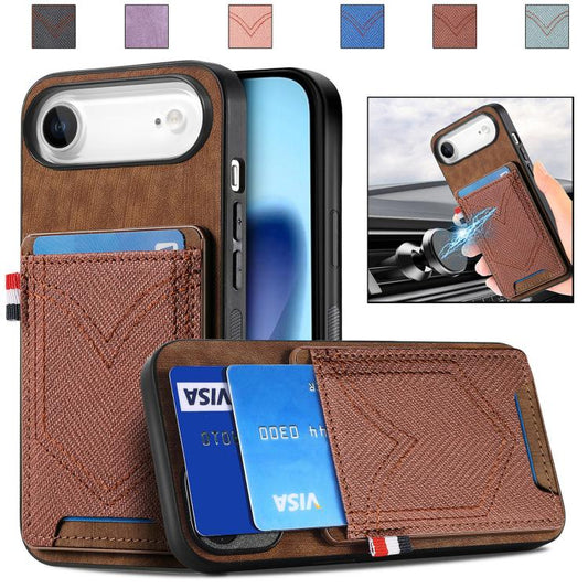 For iPhone Air Denim Texture Leather Skin Phone Case with Card Slot(Brown) - iPhone Air Cases by buy2fix | Online Shopping UK | buy2fix