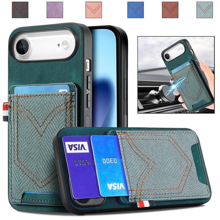 For iPhone Air Denim Texture Leather Skin Phone Case with Card Slot(Green) - iPhone Air Cases by buy2fix | Online Shopping UK | buy2fix