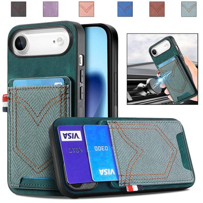 For iPhone Air Denim Texture Leather Skin Phone Case with Card Slot(Green) - iPhone Air Cases by buy2fix | Online Shopping UK | buy2fix