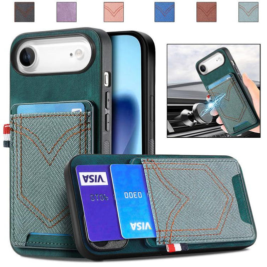 For iPhone Air Denim Texture Leather Skin Phone Case with Card Slot(Green) - iPhone Air Cases by buy2fix | Online Shopping UK | buy2fix