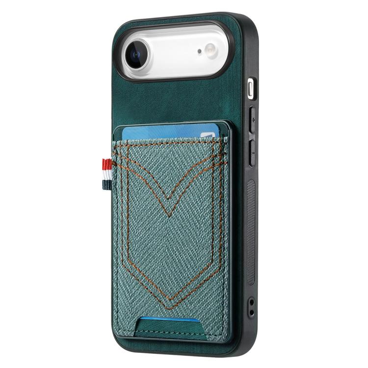 For iPhone Air Denim Texture Leather Skin Phone Case with Card Slot(Green) - iPhone Air Cases by buy2fix | Online Shopping UK | buy2fix