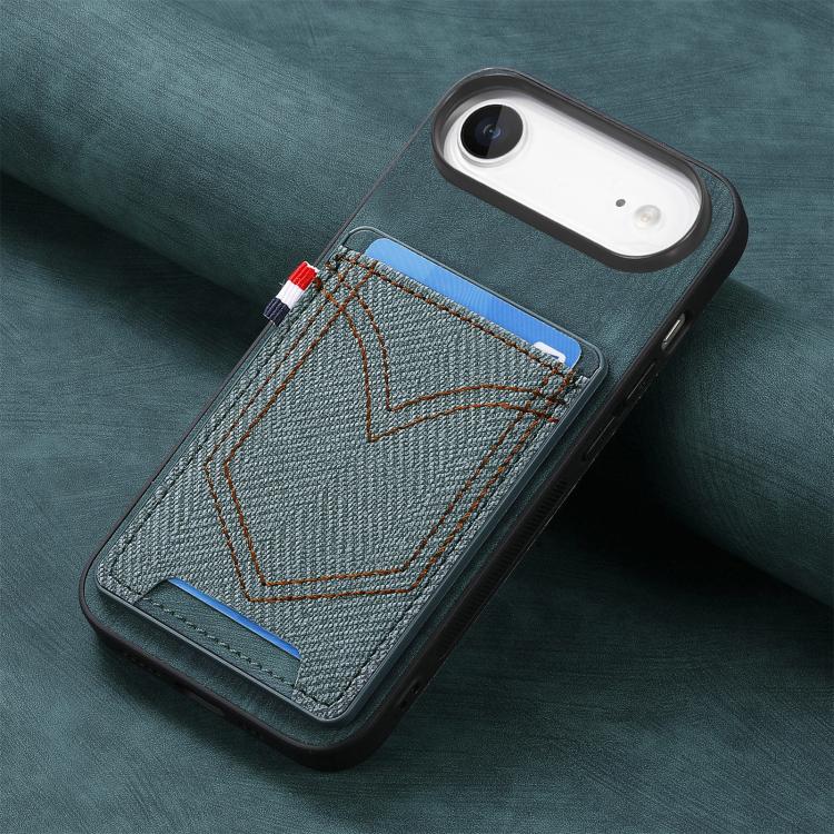 For iPhone Air Denim Texture Leather Skin Phone Case with Card Slot(Green) - iPhone Air Cases by buy2fix | Online Shopping UK | buy2fix