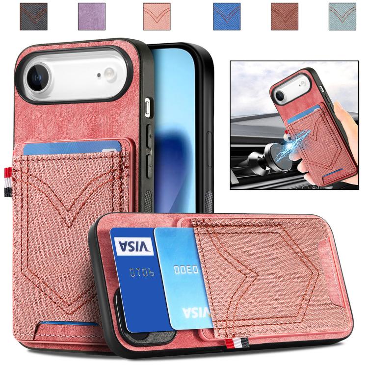 For iPhone Air Denim Texture Leather Skin Phone Case with Card Slot(Pink) - iPhone Air Cases by buy2fix | Online Shopping UK | buy2fix