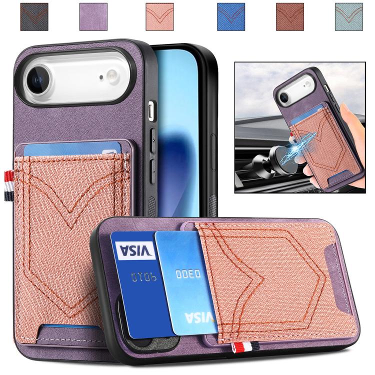 For iPhone Air Denim Texture Leather Skin Phone Case with Card Slot(Purple) - iPhone Air Cases by buy2fix | Online Shopping UK | buy2fix