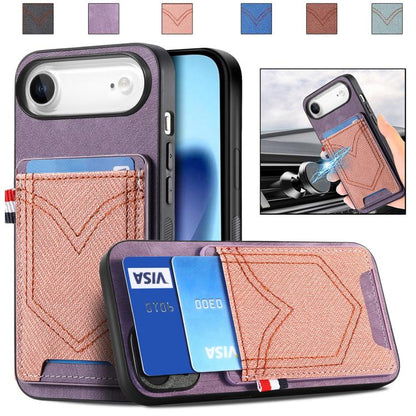 For iPhone Air Denim Texture Leather Skin Phone Case with Card Slot(Purple) - iPhone Air Cases by buy2fix | Online Shopping UK | buy2fix