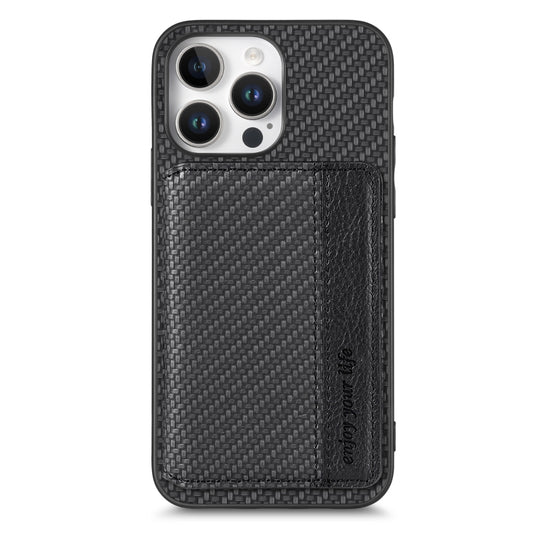 For iPhone 16 Pro Carbon Fiber Magnetic Card Wallet RFID Blocking Phone Case(Black) by buy2fix
