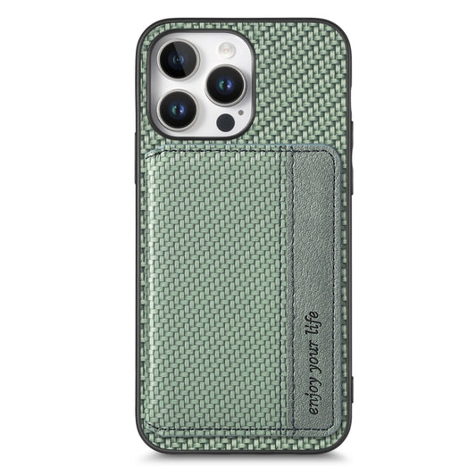 For iPhone 16 Pro Carbon Fiber Magnetic Card Wallet RFID Blocking Phone Case(Green) by buy2fix