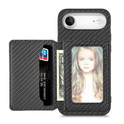 For iPhone Air Carbon Fiber Magnetic Card Wallet RFID Blocking Phone Case(Black) - iPhone Air Cases by buy2fix | Online Shopping UK | buy2fix