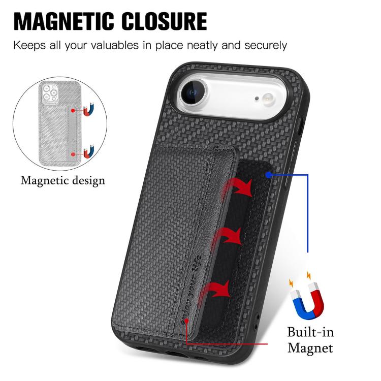 For iPhone Air Carbon Fiber Magnetic Card Wallet RFID Blocking Phone Case(Black) - iPhone Air Cases by buy2fix | Online Shopping UK | buy2fix