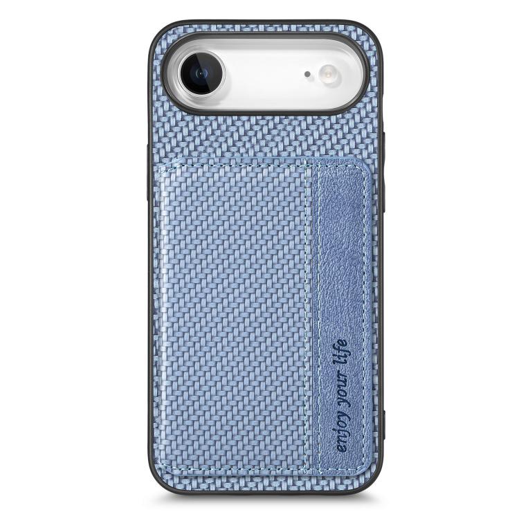 For iPhone Air Carbon Fiber Magnetic Card Wallet RFID Blocking Phone Case(Blue) - iPhone Air Cases by buy2fix | Online Shopping UK | buy2fix