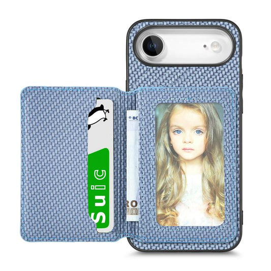 For iPhone Air Carbon Fiber Magnetic Card Wallet RFID Blocking Phone Case(Blue) - iPhone Air Cases by buy2fix | Online Shopping UK | buy2fix