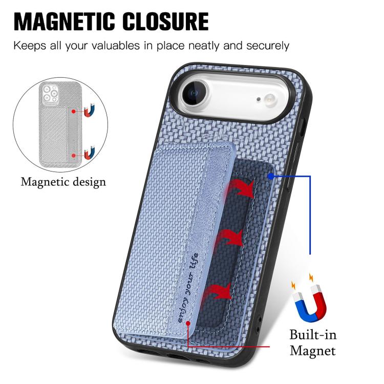 For iPhone Air Carbon Fiber Magnetic Card Wallet RFID Blocking Phone Case(Blue) - iPhone Air Cases by buy2fix | Online Shopping UK | buy2fix