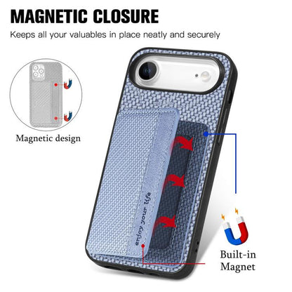 For iPhone Air Carbon Fiber Magnetic Card Wallet RFID Blocking Phone Case(Blue) - iPhone Air Cases by buy2fix | Online Shopping UK | buy2fix