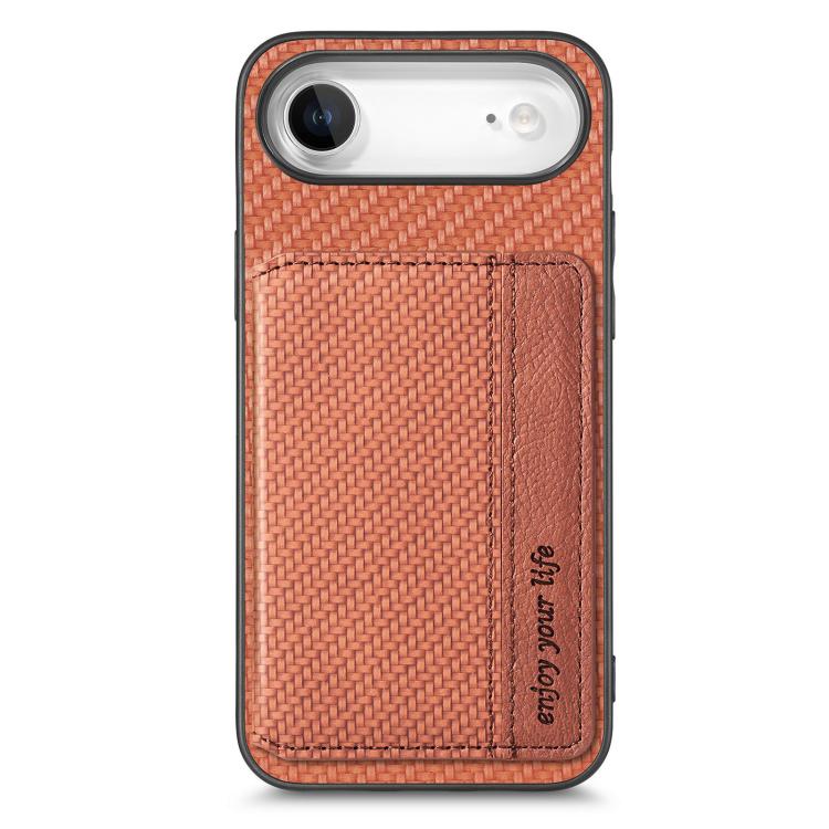 For iPhone Air Carbon Fiber Magnetic Card Wallet RFID Blocking Phone Case(Brown) - iPhone Air Cases by buy2fix | Online Shopping UK | buy2fix