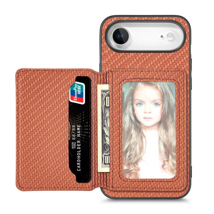 For iPhone Air Carbon Fiber Magnetic Card Wallet RFID Blocking Phone Case(Brown) - iPhone Air Cases by buy2fix | Online Shopping UK | buy2fix